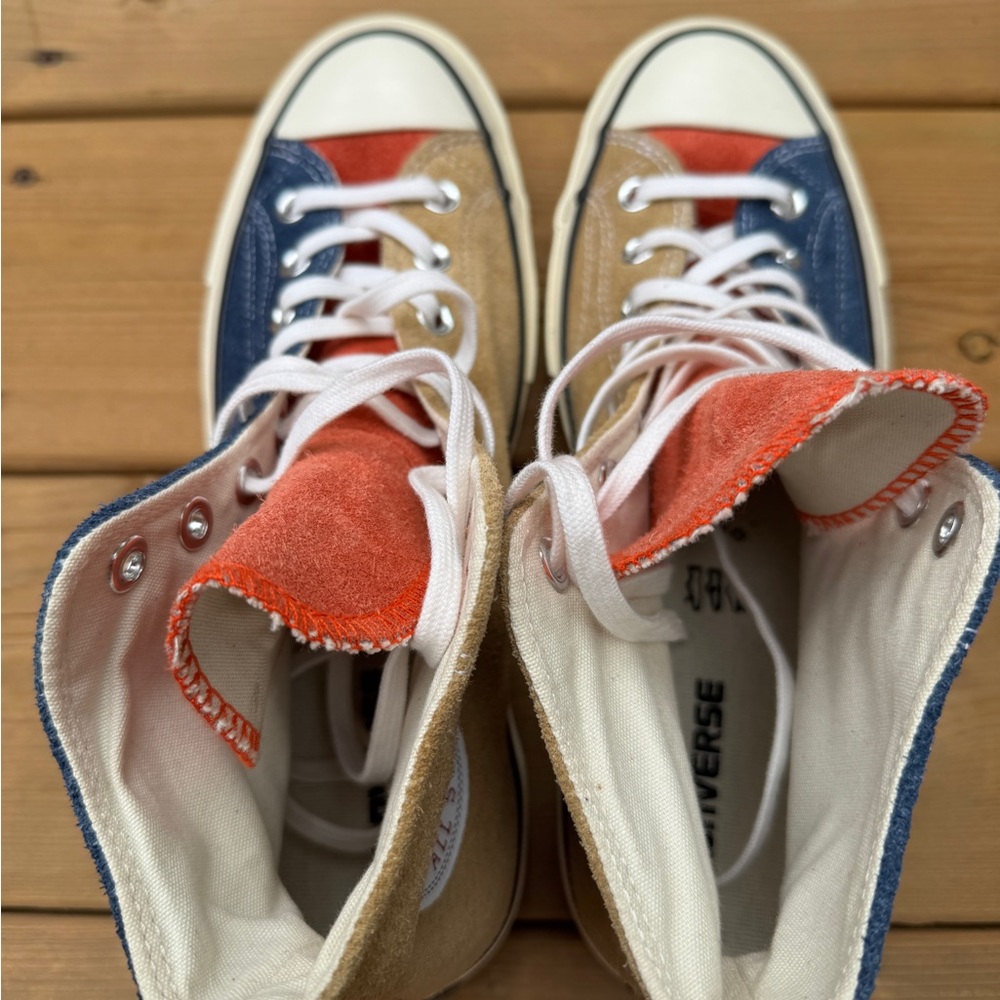 Chuck Taylor Converse Sneakers in multi colors Red, Blue, and Tan